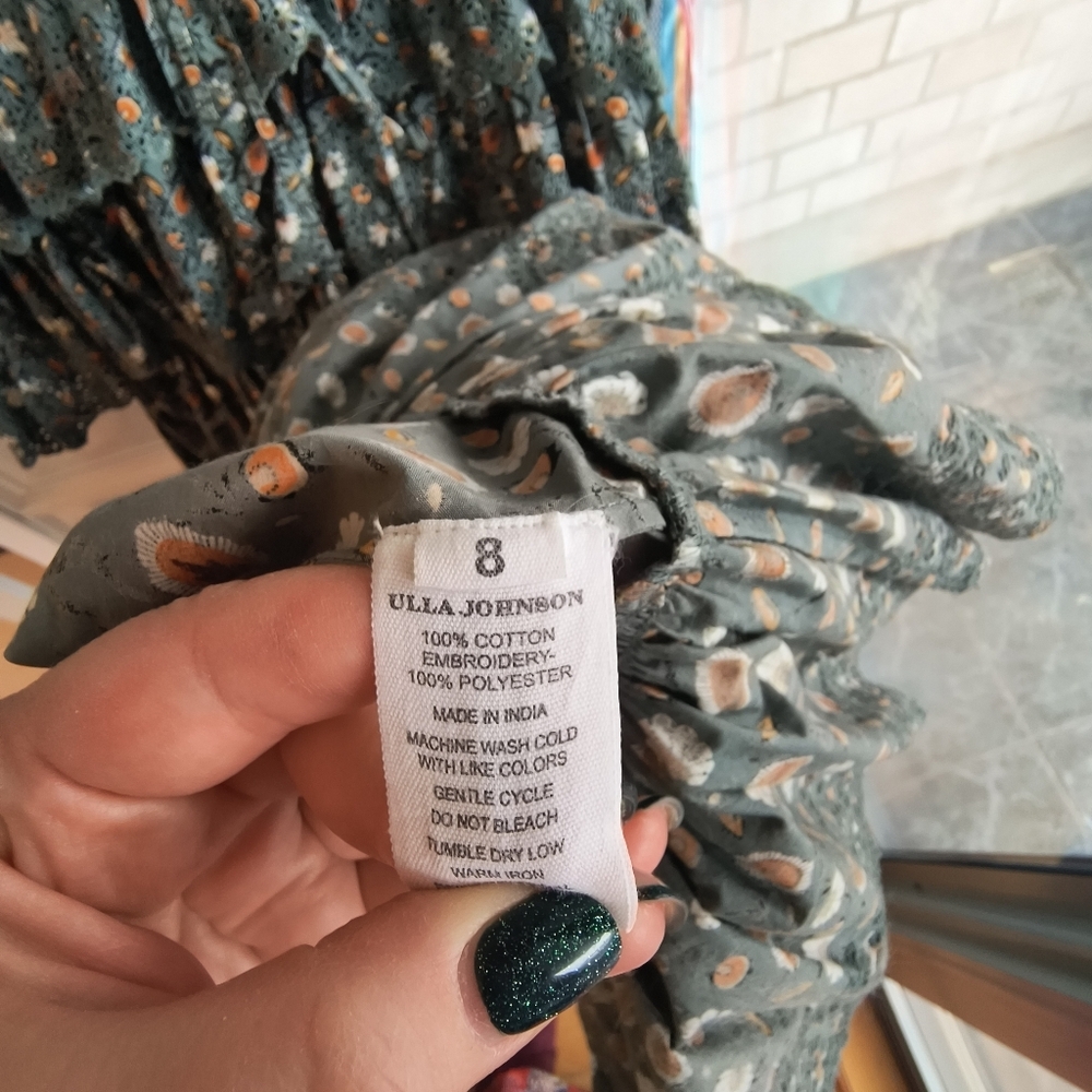 Ulla Johnson Odile raffled Floral broderie anglaise cotton Poplin midi dress 8 - Picture 11 of 12